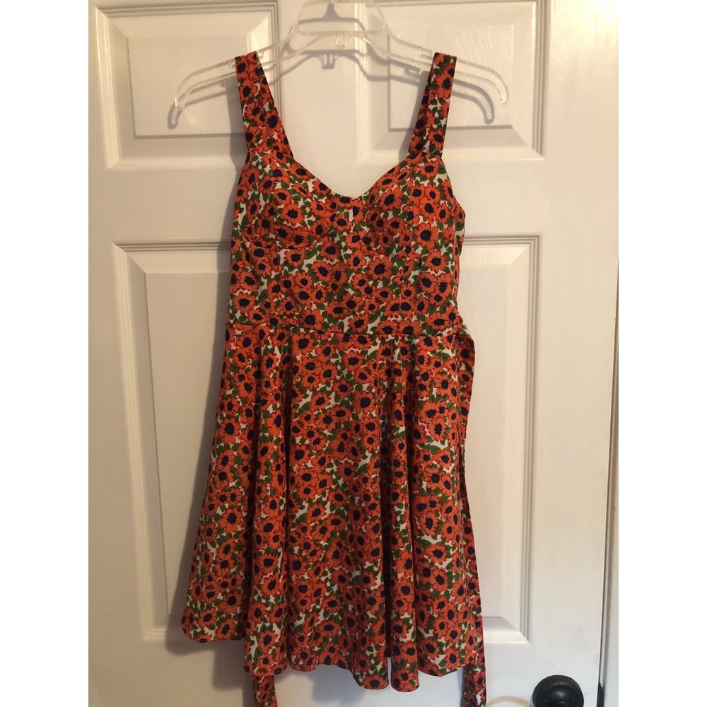 Forever 21 Coral/Multicolor Floral Retro Dress